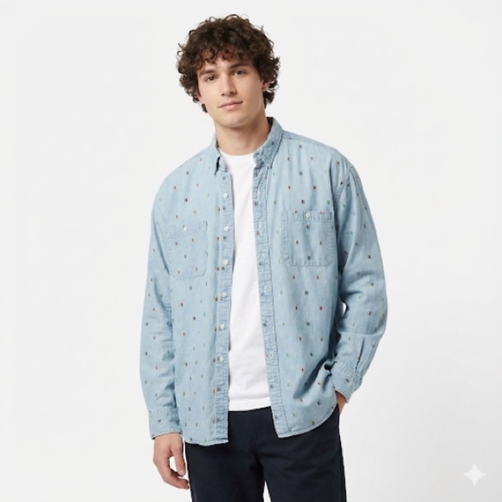 American Eagle Heritage Button Down Chambray Shir… - image 1